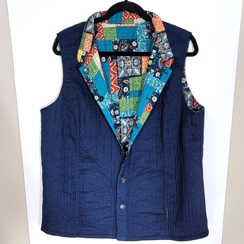 Double sided quilted vest button up -   1X to 2X